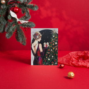 art deco Christmas lady vintage card