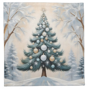 Art Deco Christmas Pine Tree Gold White Ornaments Cloth Napkin