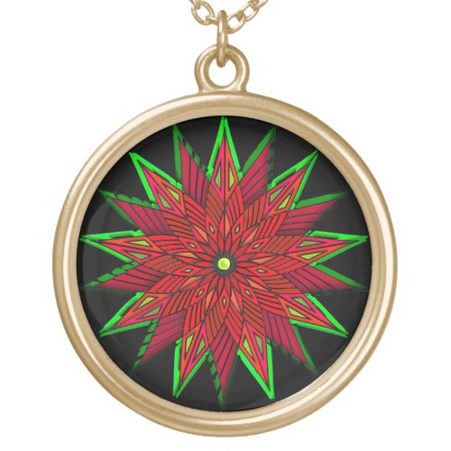 Art Deco Christmas Poinsettias Gold Plated Necklace