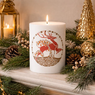 Art Deco Christmas Reindeer Elegant Holiday Pillar Candle