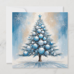 Art Deco Christmas Tree Blue Luxurious Ornaments Holiday Card