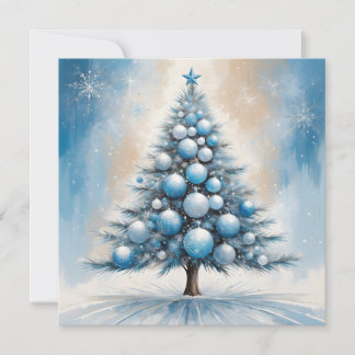 Art Deco Christmas Tree Blue Luxurious Ornaments Holiday Card