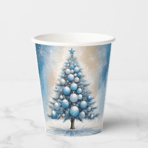 Art Deco Christmas Tree Blue Luxurious Ornaments Paper Cups