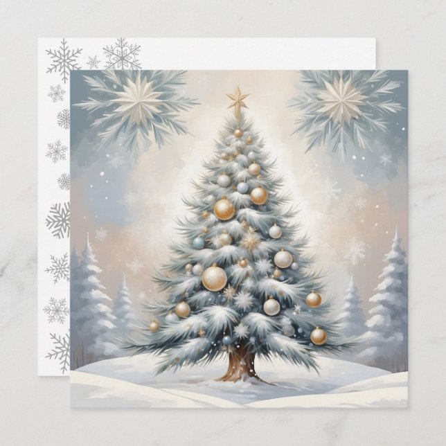 Art Deco Christmas Tree with Golden Lush Ornaments Holiday Card (Front/Back)