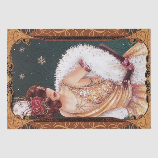 Art Deco Christmas Woman Decoupage Tissue Paper (Front)