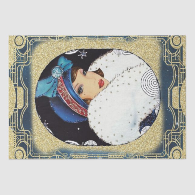 Art Deco Christmas Woman Decoupage Tissue Paper (Front)