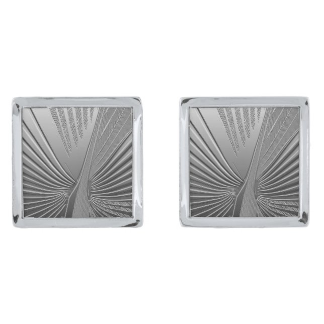 Art Deco chrome palm leaf Cufflinks (Front)