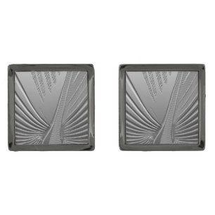 Art Deco chrome palm leaf Gunmetal Finish Cufflinks