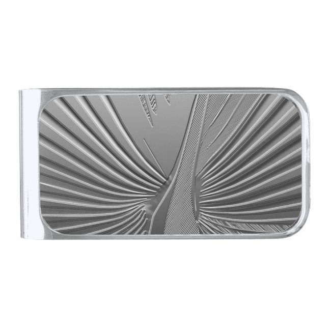 Art Deco chrome palm leaf Silver Finish Money Clip (Front)