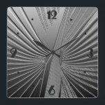 Art Deco chrome palm leaf Square Wall Clock<br><div class="desc">Art Deco themed pattern based on a stylized palm leaf,  rendered in a 3-d effect in silver chrome color</div>