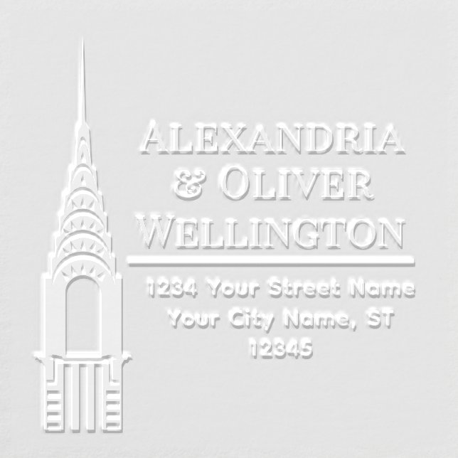 Art Deco Chrysler Building NYC Couple Name Address Embosser (Design)
