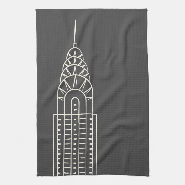 Art Deco Chrysler Building Tea Towel in Gray (Vertical)