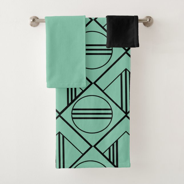 Art Deco Circles and Diamonds  Bath Towel Set (Insitu)