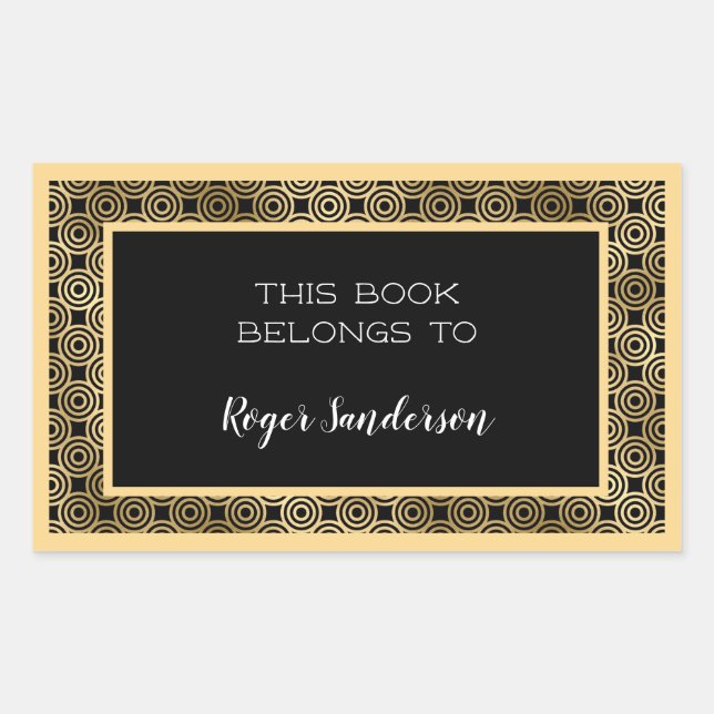 Art Deco Circles Black and Gold Foil Bookplate (Front)