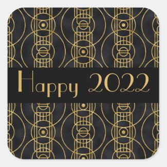 Art Deco Circles - Happy 2022    Square Sticker