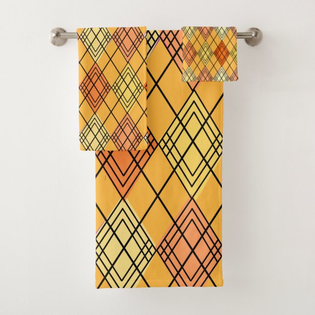 Art Deco Citrus Argyle  Bath Towel Set (Insitu)
