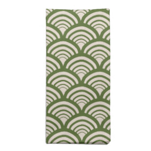 Art Deco Citrus Peel Scallop Olive Green Cloth Napkin