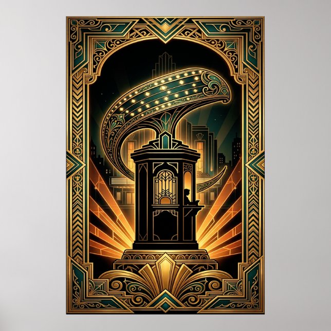 Art Deco Clapperboard Cyborg Silhouette Art Poster (Front)