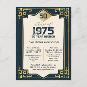 Art Deco Class of 1975 50 Year High School Reunion Postcard