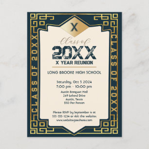 Art Deco "Class of" Your Year High School Reunion Postcard