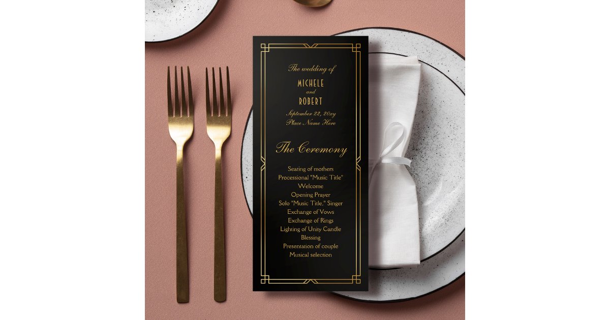 Art Deco Classic Black Gold Frame Wedding Program | Zazzle