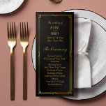 Art Deco Classic Black Gold Frame Wedding Program<br><div class="desc">* NON FOIL * Guide your guests through the celebration with our elegant simple Black Art Deco Faux Gold Frame Wedding Program Card, a 4" x 9" both side print that seamlessly integrates into our comprehensive invitation suite collection. Please note that the gold is a flat color print and not...</div>