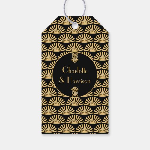 Art Deco Classy Black Gold Wedding Thank You Gift Tags