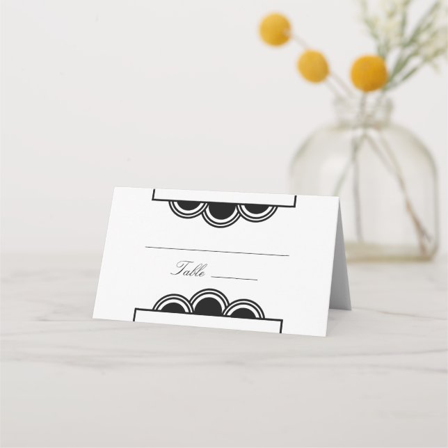 Art Deco Classy Chic White Black Simple Escort Place Card (Front)