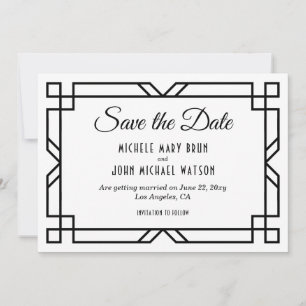 Art Deco Classy Custom Elegant Black White Wedding Save The Date