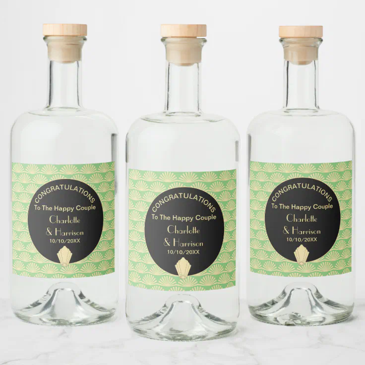 Art Deco Classy Green Black Gold Wedding Liquor Bottle Label | Zazzle