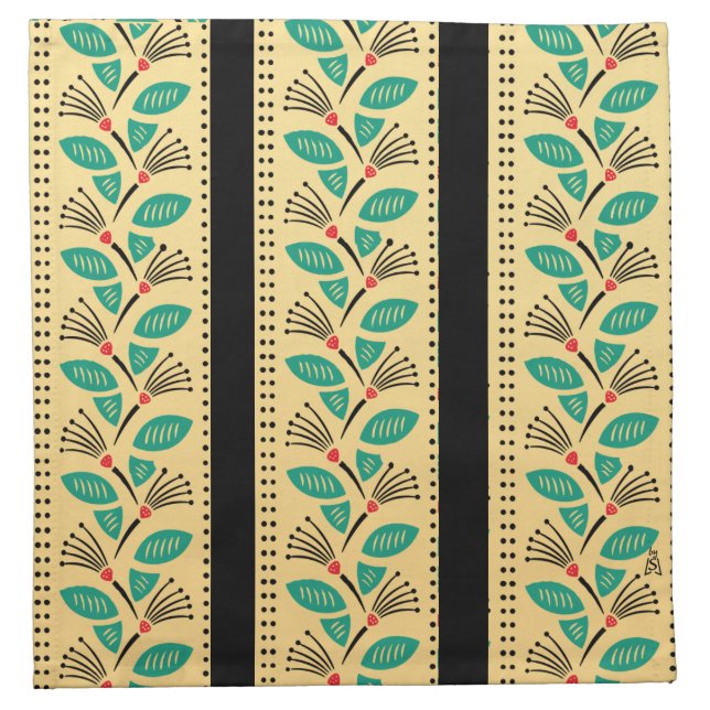 Art Deco Climbing Strawberry Vines Black Stripes Cloth Napkin (Front)