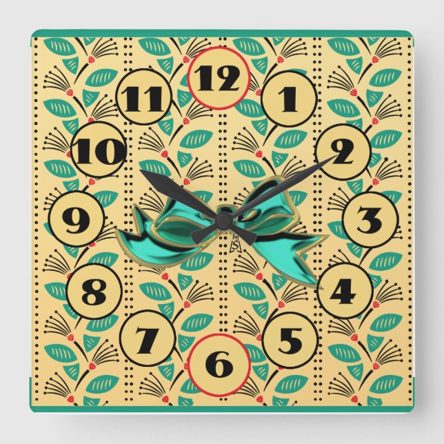 Art Deco Climbing Strawberry Vines Square Wall Clock (Front)
