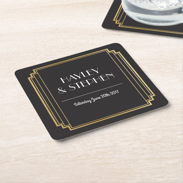 Art Deco Coasters Black & Gold Wedding Party (Angled)