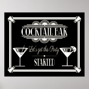 ART Deco Cocktail bar sign 1920's Gatsby Party