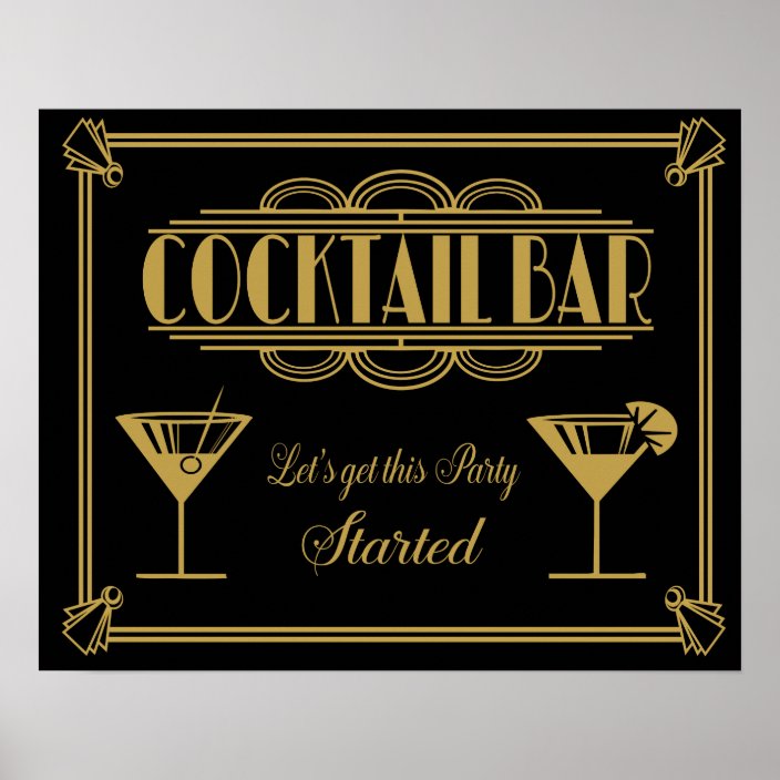 Art Deco Cocktail Bar Sign 1920s Gatsby Party 1296