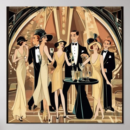 Art Deco Cocktail Party at Nightclub Postcard  Poster