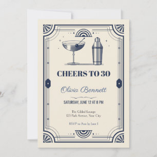 Art Deco Cocktail Shaker 30th Birthday Invitation