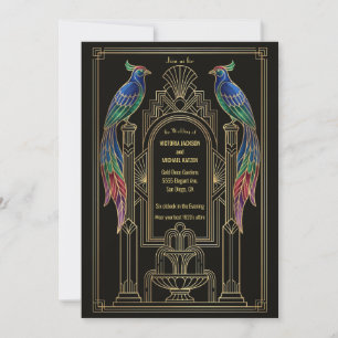 Art Deco colorful Bird Wedding Invitation