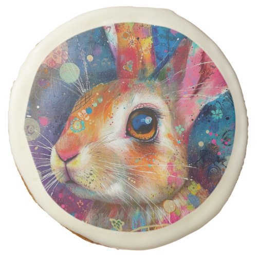 Art Deco Colorful Bunny  Frosted Sugar Cookie