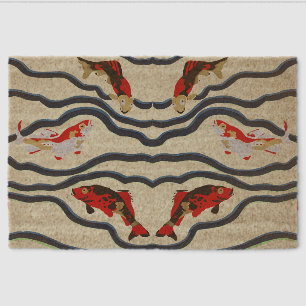 Art Deco Colorful Carp Swimming Navy Decor Fiber Doormat