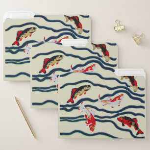 Art Deco Colorful Carp Swimming Navy Decor File Folder