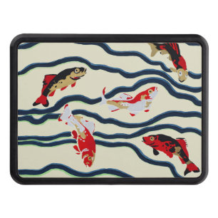 Art Deco Colorful Carp Swimming Navy Decor Hitch Cover