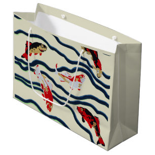 Art Deco Colorful Carp Swimming Navy Decor Large Gift Bag