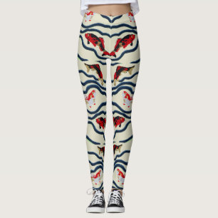 Art Deco Colorful Carp Swimming Navy Decor Leggings