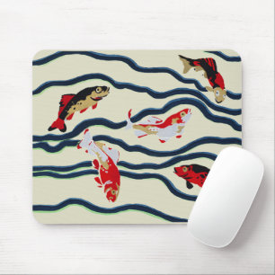 Art Deco Colorful Carp Swimming Navy Decor Mouse Pad