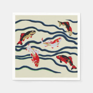 Art Deco Colorful Carp Swimming Navy Decor Napkins