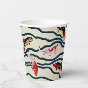 Art Deco Colorful Carp Swimming Navy Decor Paper Cups