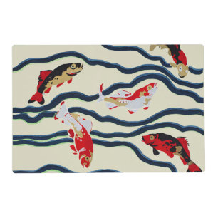 Art Deco Colorful Carp Swimming Navy Decor Placemat