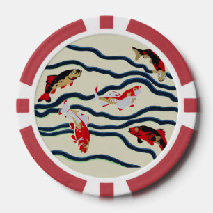 Art Deco Colorful Carp Swimming Navy Decor Poker Chips