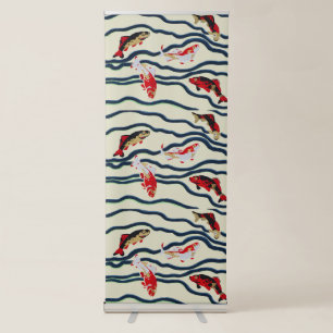 Art Deco Colorful Carp Swimming Navy Decor Retractable Banner